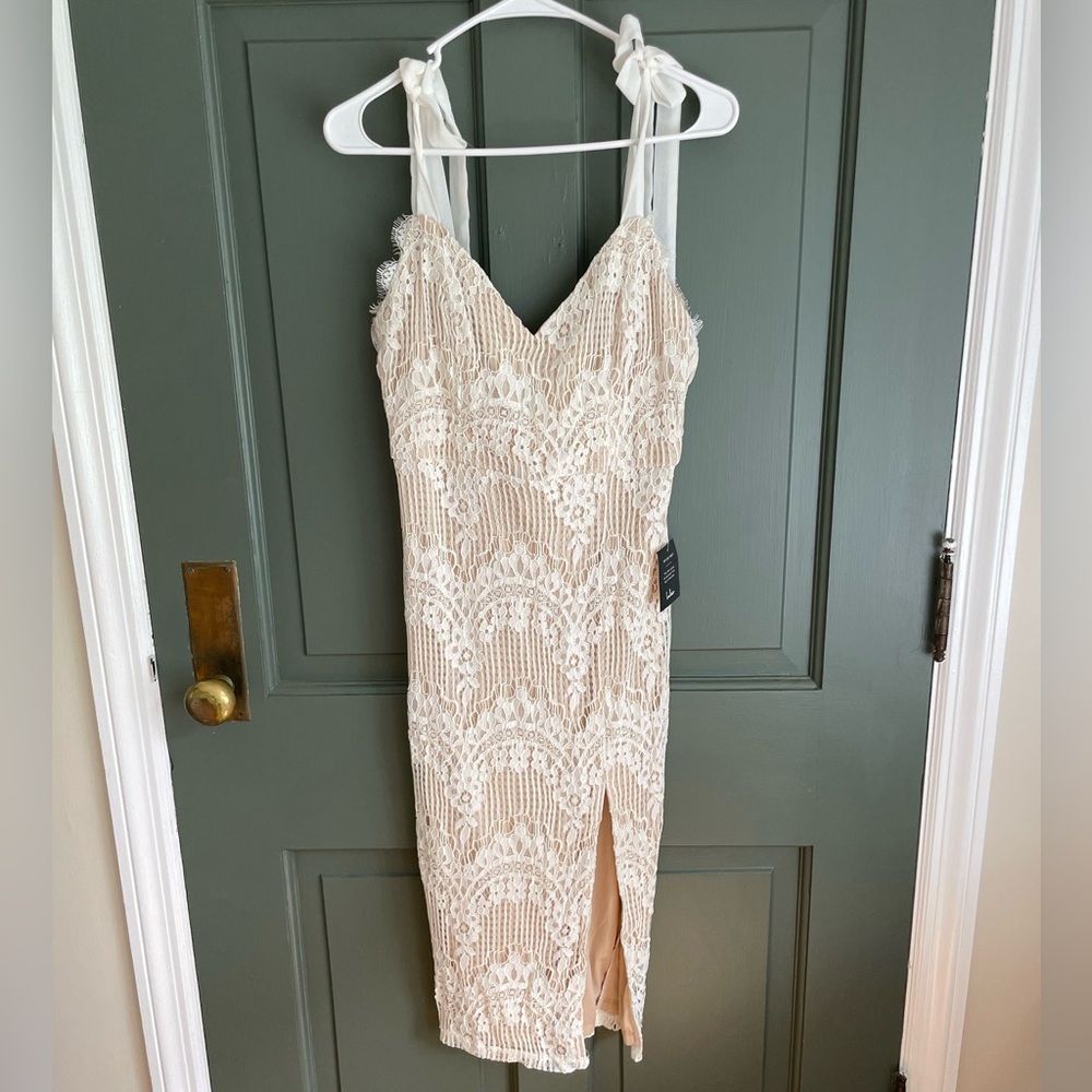 Lulu's Cream Lace Midi Dress with Tie Straps